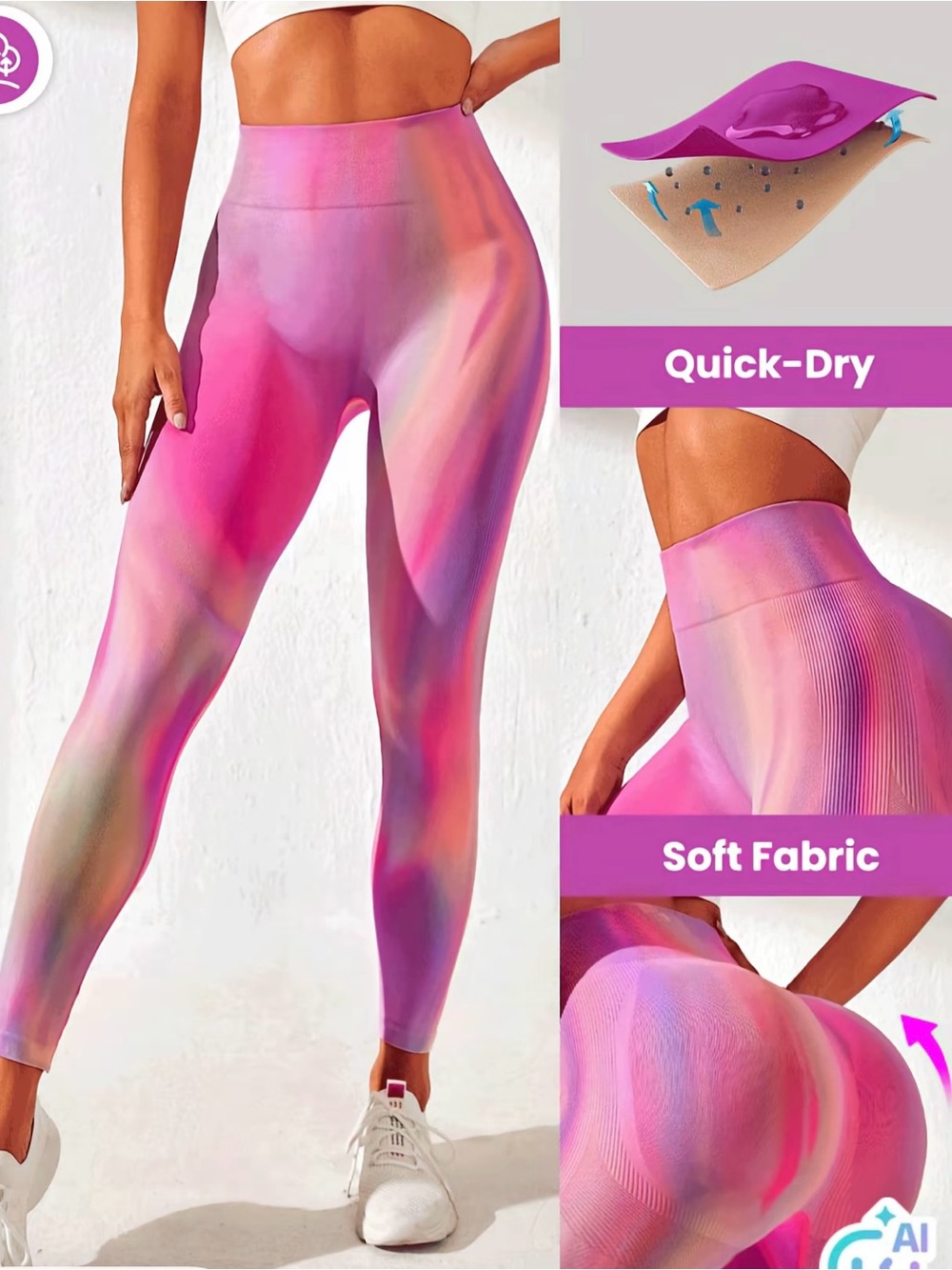 High-Waist Pink Ombre Active Leggings